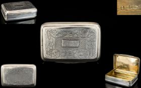 George III - Samuel Pemberton Nice Quality Solid Silver Hinged Rectangular Shaped Snuff Box,