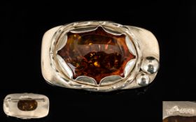 A Scottish Silver Amber Brooch Hallmarked for Edinburgh 'w' 1996, along with makers mark 'A.