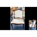 Early 20th Century Mahogany Bedroom Chair - later re-covered in cream leather with button back,