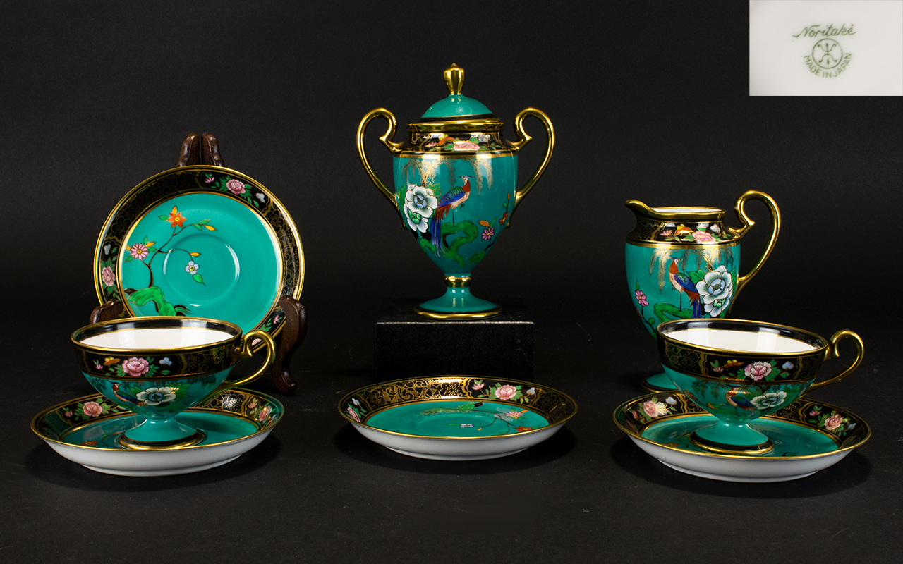 Noritake Superb Quality Hand Painted Tea Service c1920's. 'Exotic Birds of Paradise' design.