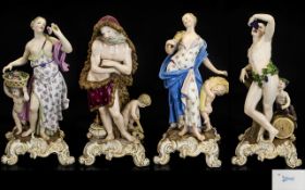 19th Century Meissen Ceramic Hard Paste Figure Grouping 'The Four Seasons' Each with blue crossed