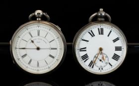 A Silver Open Faced Chronometer Pocket Watch White enamel dial with Roman numerals,