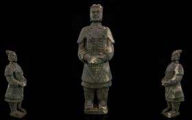 Antique Chinese Terracotta Tomb Figure Modelled in the form of a warrior, finely detailed,