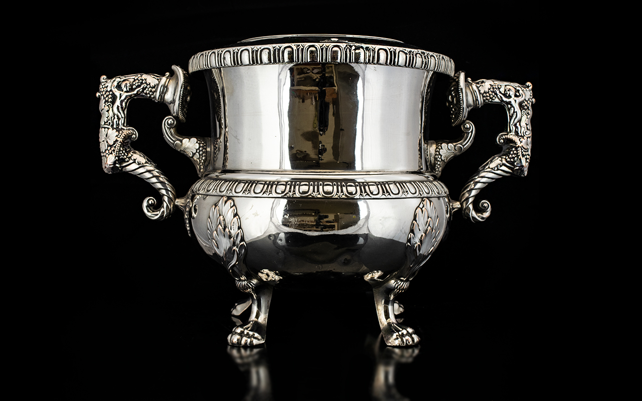 William IV Impressive and Large Pair of Irish Cast Silver Plated Twin Handle Champagne Coolers. c. - Image 4 of 4