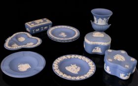 A Mixed Collection Of Wedgwood Jasperware Nine Pieces in Total, all in blue colourway,