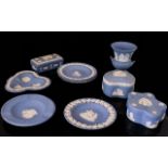 A Mixed Collection Of Wedgwood Jasperware Nine Pieces in Total, all in blue colourway,