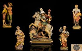 Italian - Excellent Collection of Signed Hand Painted and Carved Wooden Figures ( 5 ) Figures by