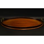 20thC Mahogany Oval Tray, Boxwood Inlay, Brass Twin Handles,