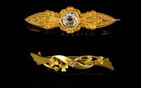 Antique Period Attractive 15ct Gold Stone Set Brooch, Marked 625 15ct.