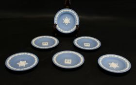 Wedgwood Blue Jasper Six (6) Round Dishes 3 Menorah and 3 Star of David,