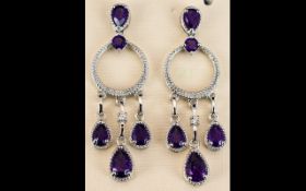 Amethyst Circle and Triple Drop Earrings, 4.