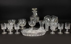 Attractive Glass Decanter & Six Matching Glasses very pretty shaped decanter. Also, six Sundae