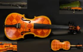 Old Violin With Decorated Body (A.C. Lancaster) stamped to bridge, with old case.