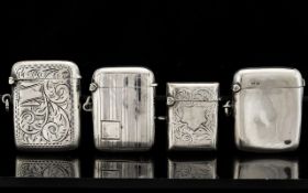 A Good Collection of Solid Silver Antique Period Vesta Cases ( 4 ) Four In Total.