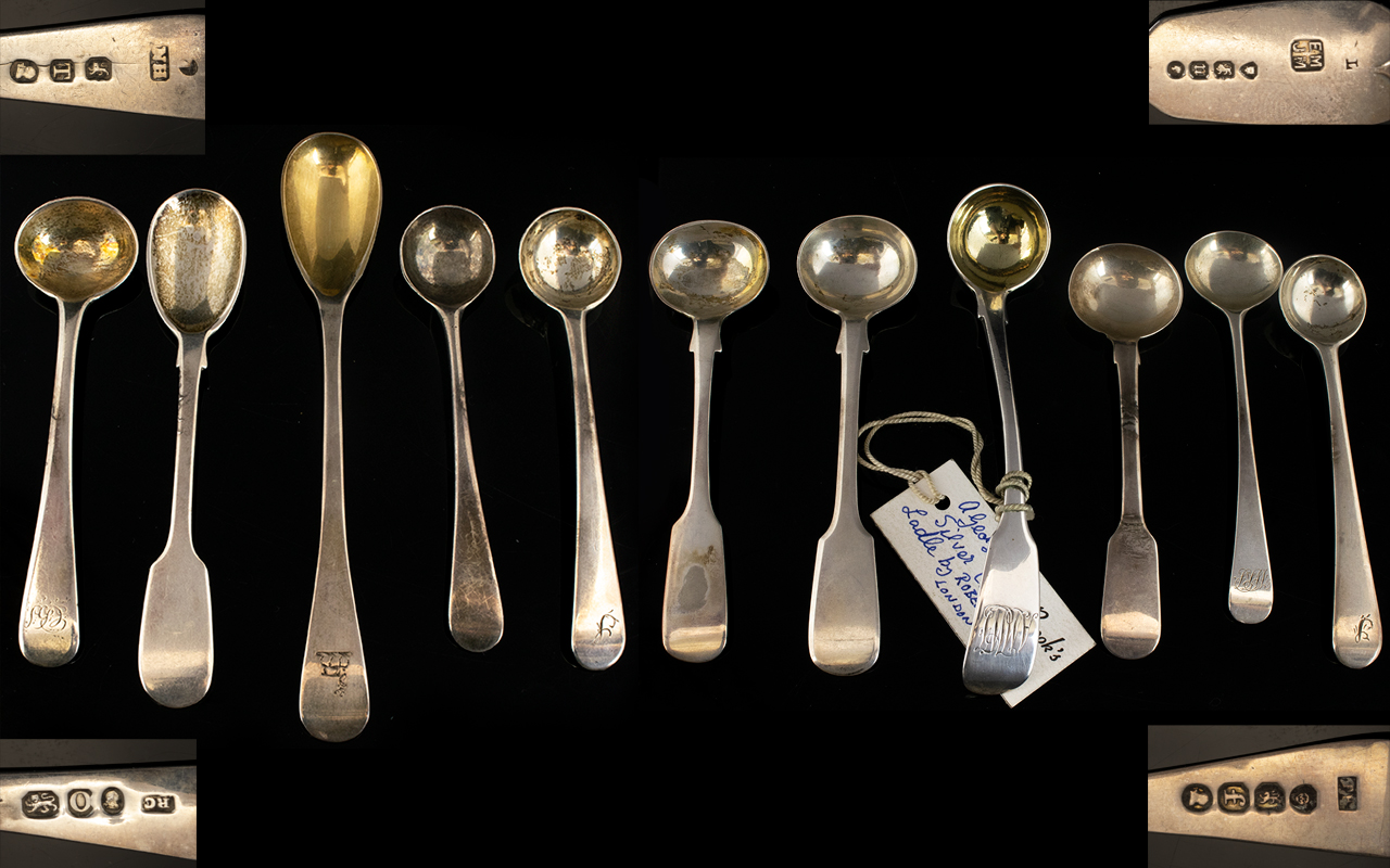 Collection of Thirteen (13) Georgian Silver Condiment Spoon/Ladles all fully hallmarked for