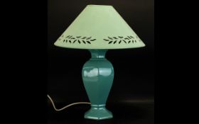 Pale Green China Based Lamp with matching pale green shade. Made by Marks & Spencer.