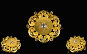 Antique Period - Attractive 18ct Gold Diamond Set Starburst Circular Open Worked Brooch of Good