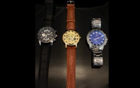 A Collection Of Three Gents Fashion Wrist Watches All Three In Excellent Condition.