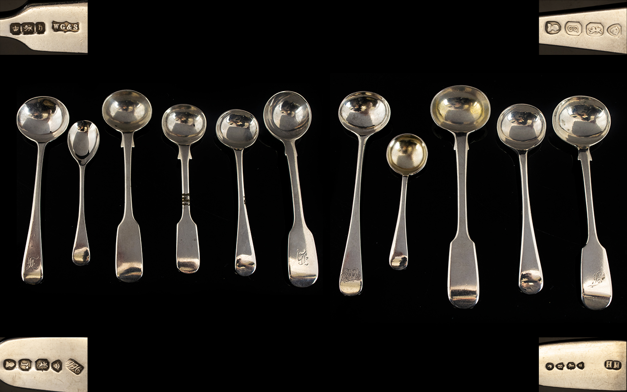 Georgian and Victorian Period Very Good Collection of Silver Condiment Spoons.