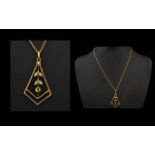 Antique Period - Aesthic 9ct Gold Peridot Drop of Pleasing Form with Attached 9ct Gold Chain.