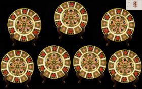 Royal Crown Derby Good Quality Old Imari Pattern Single 22ct Gold Band Set of Seven Side Plates