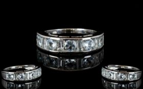 Aquamarine Half Eternity Band Ring, a row of five round cut aquamarines interspaced with four