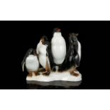 Cama Porcelain Spain Glazed Ceramic Figure Group Penguin Family Raised on glazed base,