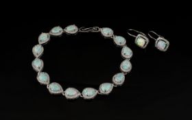 Opal and Zirconia Tennis Bracelet and Pair of Drop Earrings,