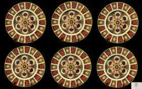 Royal Crown Derby Old Imari Pattern Set of Six Large Cabinet Plates. Pattern No 1128 & Date 2005.