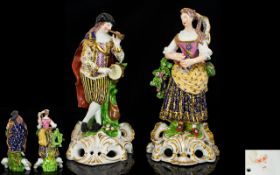 Bloor Derby Superb Quality Pair of Hand Painted Porcelain Figures of Male and Female Musicians. c.