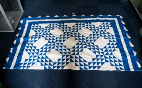 Antique American Patriotic Patchwork Quilt Blue and white cotton quilt with square and triangle