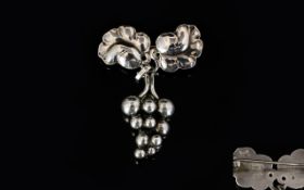 Georg Jensen Danish Sterling Silver 217A Moonlight Grapes Brooch Designed By Harald Nielsen