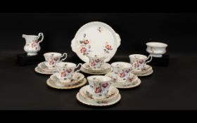 Royal Albert Dinner Service Bone China 21 piece service, white ground with gilt trim and lilac,