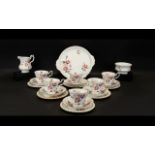 Royal Albert Dinner Service Bone China 21 piece service, white ground with gilt trim and lilac,