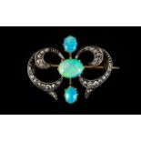 Early Victorian Period 15ct Gold Superb Petite Diamond and Opal Set Brooch with Safety Chain of