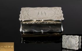 Victorian Silver Pillbox Of shaped form with hinged lid and gilt interior, fully hallmarked, Chester