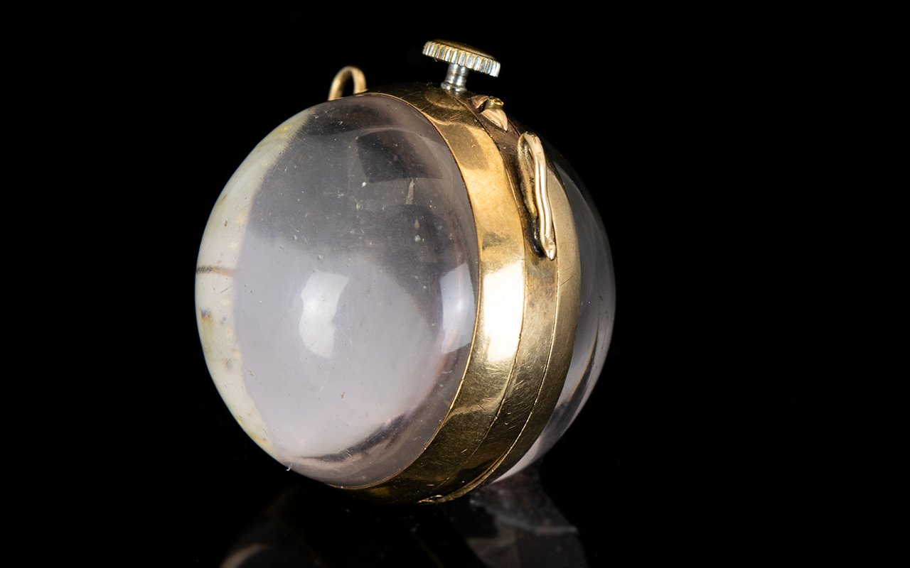 Antique Period - Mechanical Marble Size 9ct Gold Banded Ball Shaped Glass Clock with Visible - Image 2 of 3