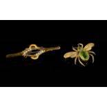 Victorian 9ct Gold Bug Brooch Peridot Body With Textured Gold Wings, Stamped 9ct.