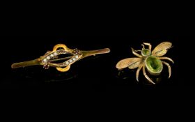 Victorian 9ct Gold Bug Brooch Peridot Body With Textured Gold Wings, Stamped 9ct.