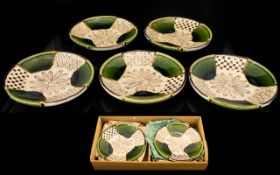 Japanese Art Pottery Dishes five bowls in a fitted wooden box with Japanese calligraphy to lid,