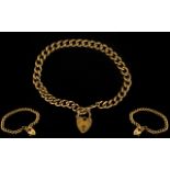 Ladies Good Quality 9ct Gold Curb Bracelet with attached 9ct Gold Heart-Shaped Padlock.