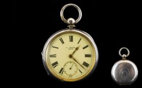 Victoria Period - Large Open Faced Silver Pocket Watch. Marked to dial H.Stone. Leeds.