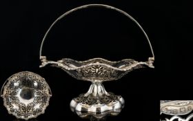 Elkington & Co Superb Quality Fancy / Ornate Open Worked Swing Handle Fruit Pedestal Bowl / Basket,