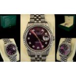 Rolex Oyster Perpetual Gents S/S Date-Just Diamond Set Gents Chronograph Wrist Watch with Jubilee
