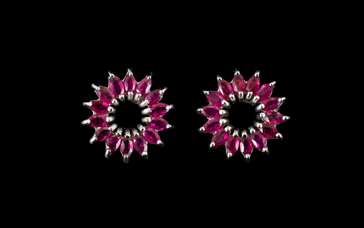 Ruby Marquise Cut Circle Earrings, a fla