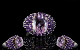 Amethyst and Rhodolite Garnet Dome Ring,