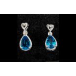 Swiss Blue Topaz Pendant Earrings, pear