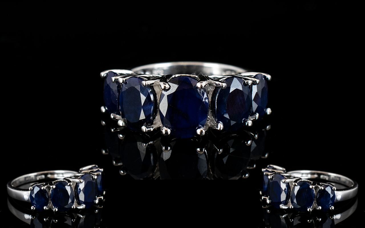 Sapphire Five Stone Band Ring, five oval