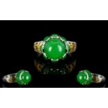 Green Jade Crowned Ring with White Zirco
