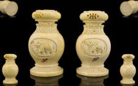 Early 20th Century Finely Carved Good Quality Pair of Ivory Salt & Pepper Pots of wonderful shape